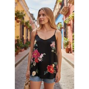 Old Navy Whimsigoth Floral Camisole Top XL Black Moody Botanical Print